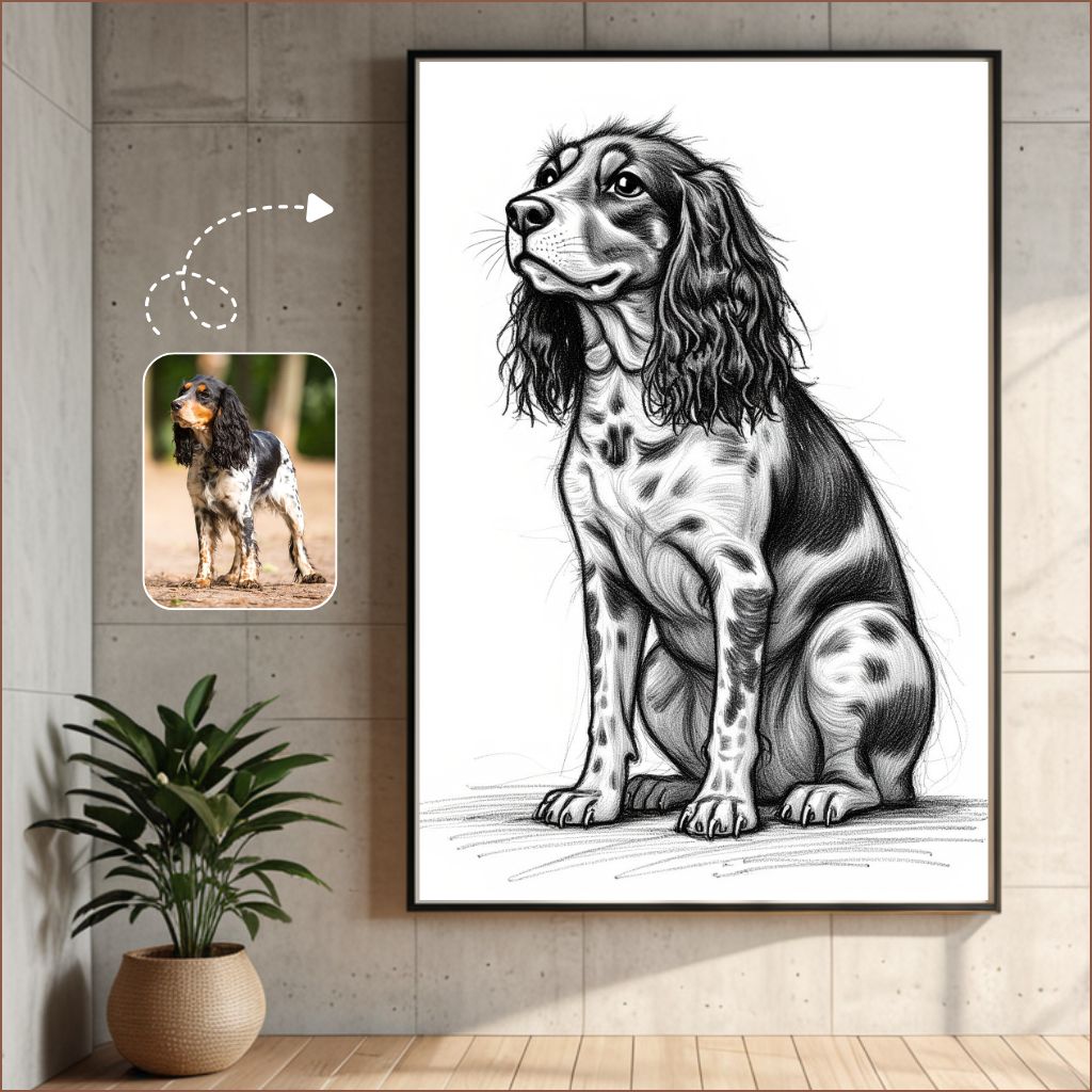 Digital Dog Portrait Custom Charcoal Dog Portrait, Dog Mom Gift, Spaniel