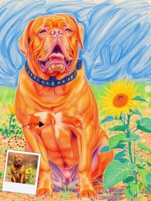 Custom Child Drawing Style Dog Portrait, Custom Pet Art