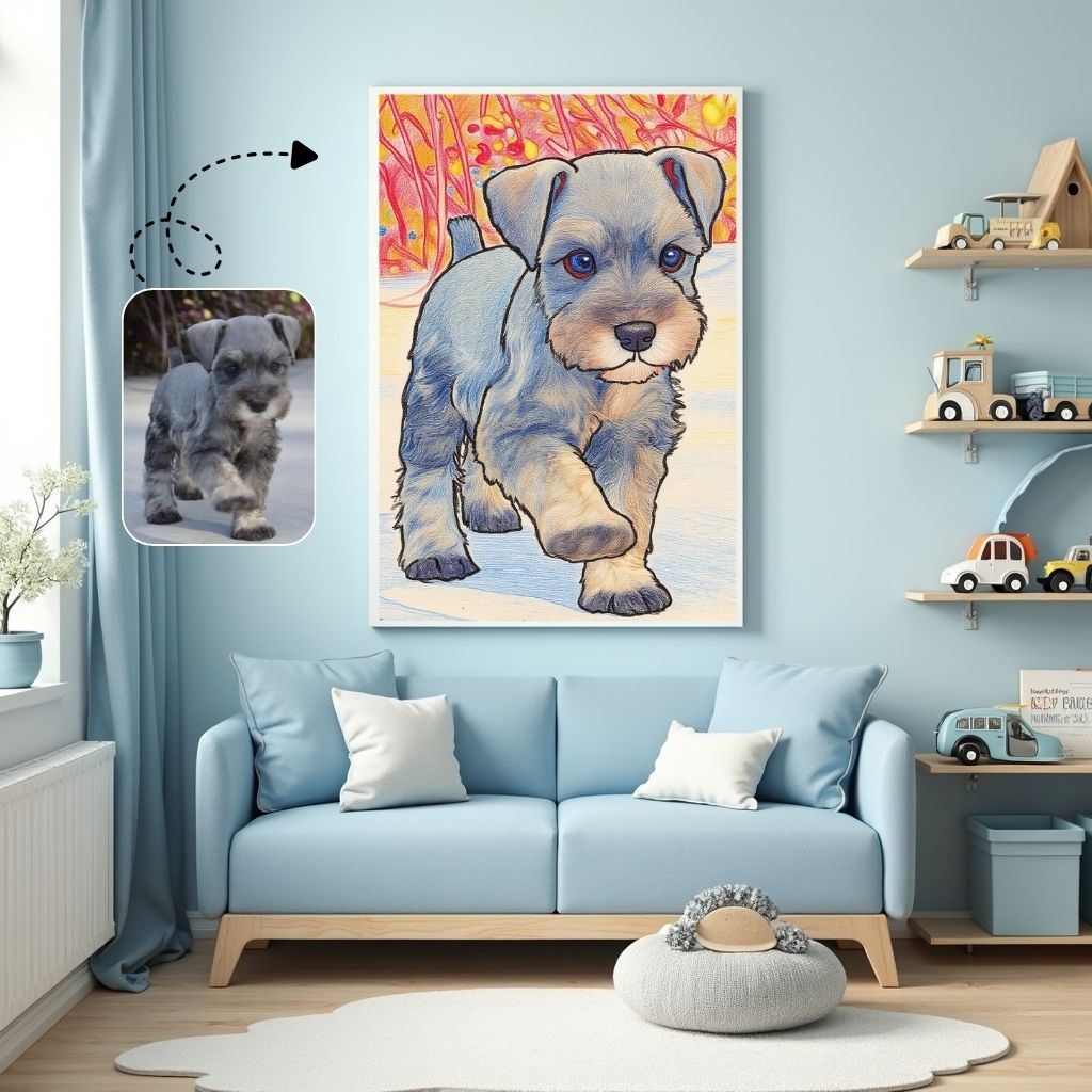 Child Drawing Style Dog Portrait Custom Child Drawing Style Dog Portrait, Dog Dad Gift