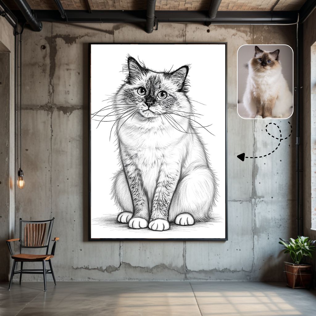 Custom Charcoal Cat Portrait Custom Charcoal Cat Portrait, Minimalist Pet Portrait