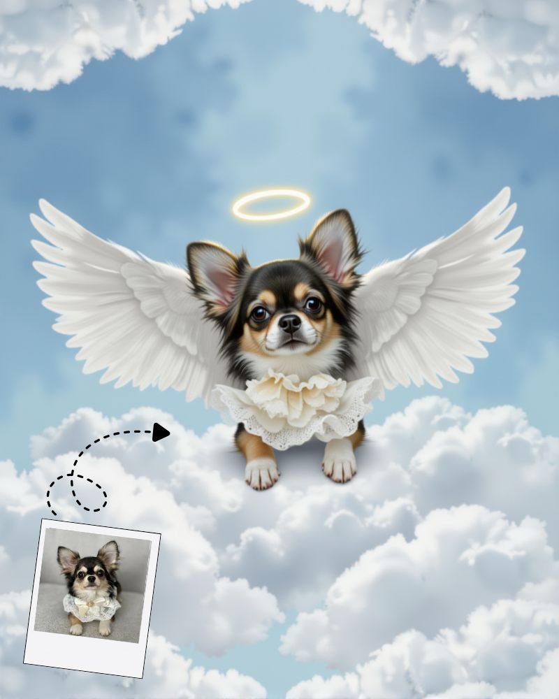 Memorial Angel Wing Tribute Dog Portrait, Dog Loss Art