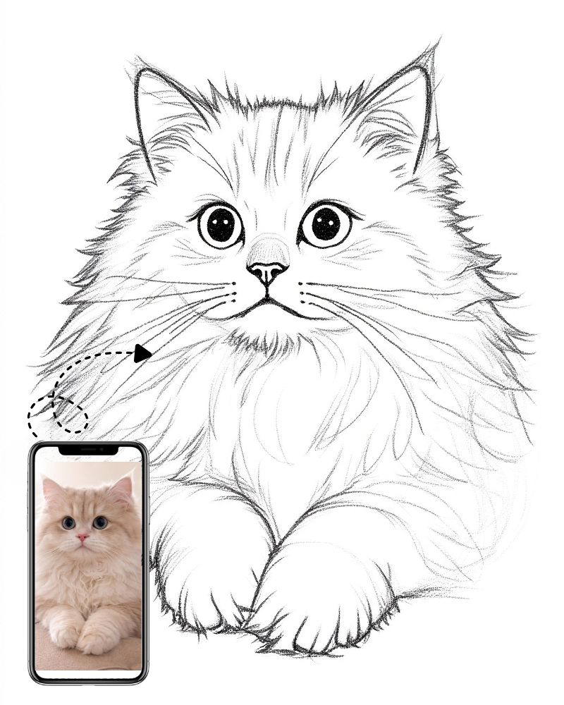 Custom Pencil Sketch Cat Portrait, Custom Pet Art