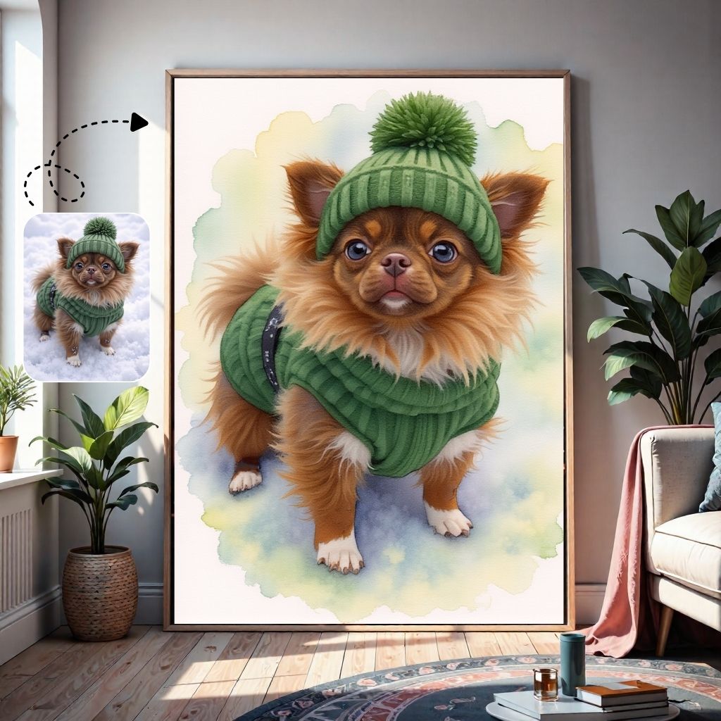 Custom Pet Portrait Dog Watercolor Custom Portrait, chihuahua, Christmas Gift for Pet Lovers
