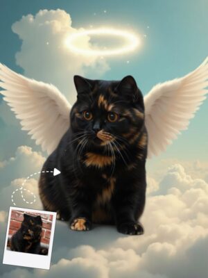 Memorial Angel Wing Tribute Cat Portrait, memorial cat portrait