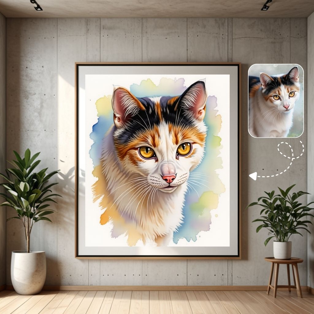 Cat Watercolor Custom Portrait Cat Watercolor Custom Portrait, Digital Pet Illustration