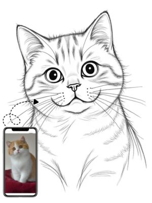 Custom Pencil Sketch Cat Portrait, , Personalized Pet Gift