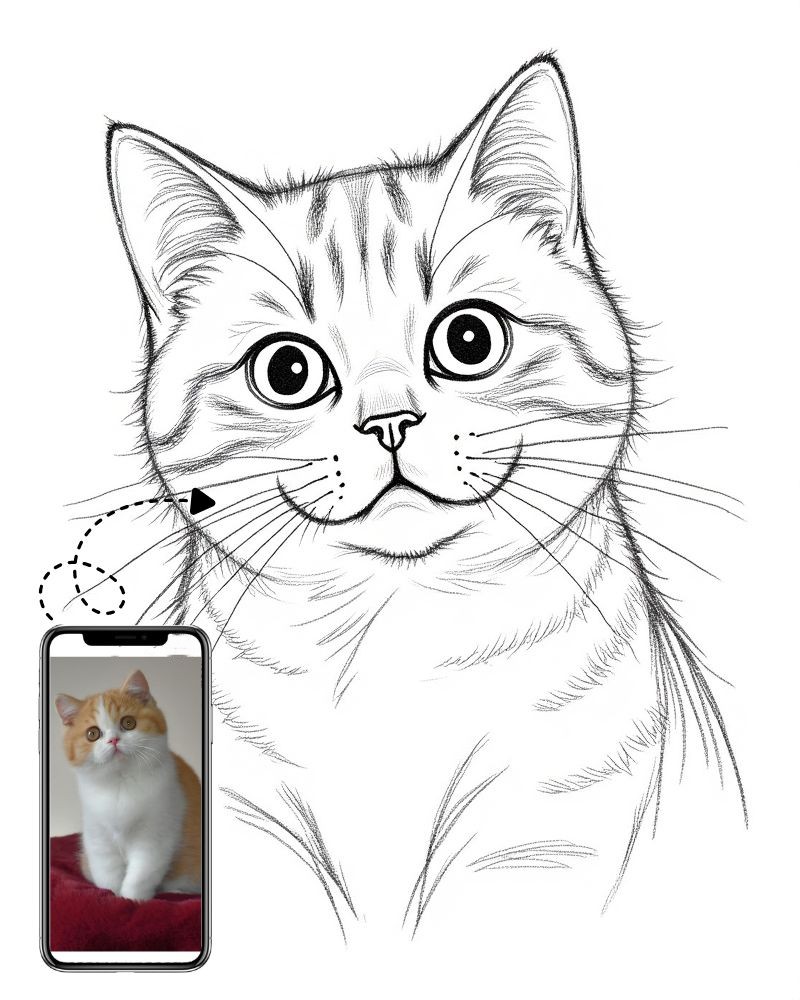 Custom Pencil Sketch Cat Portrait, , Personalized Pet Gift
