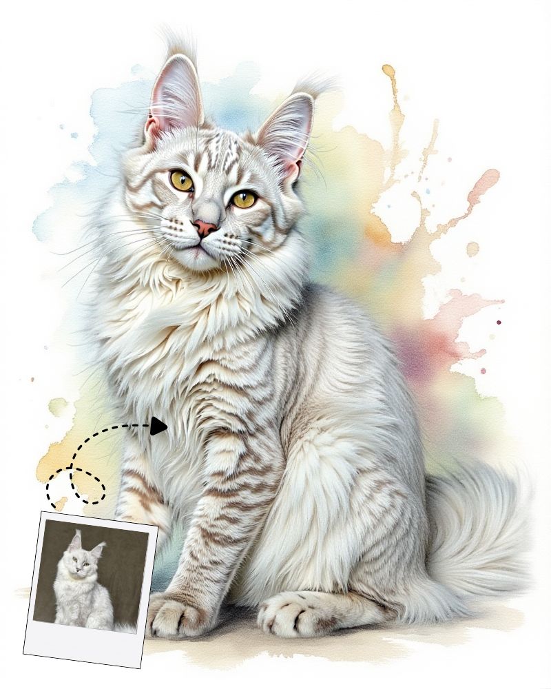 Custom watercolor pet portrait Custom watercolor pet portrait digital download, personalized pet loss memorial art, Maine Coon