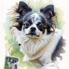 Digital pet portrait Custom digital watercolor pet portrait from photo, printable dog art for social media, long-haired chihuahua
