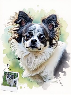 Custom digital watercolor pet portrait from photo, printable dog art for social media, long-haired chihuahua