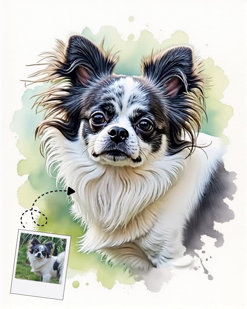 Digital pet portrait Custom digital watercolor pet portrait from photo, printable dog art for social media, long-haired chihuahua