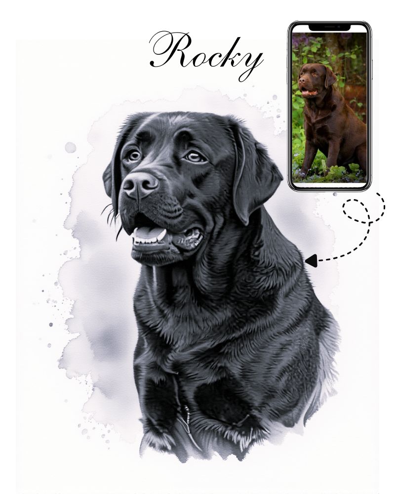 Digital B&W Dog Memorial Portrait Minimalist B&W Dog Memorial Portrait, Dog Loss Art