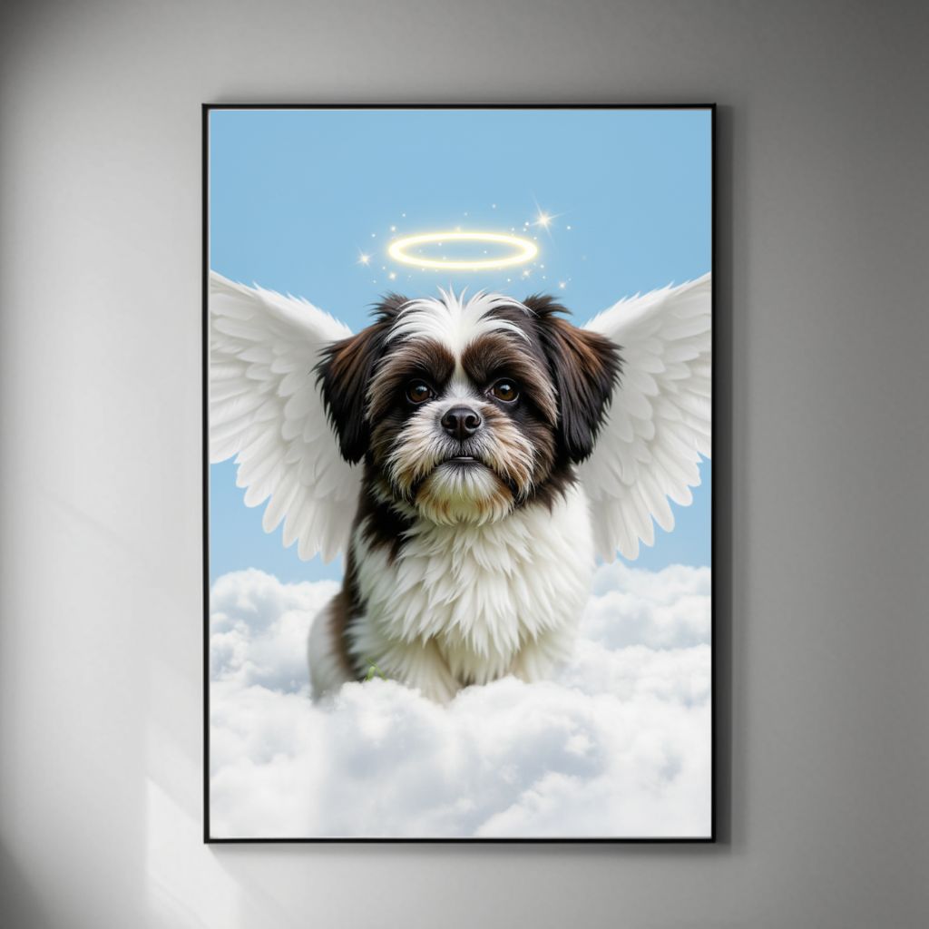 Memorial Angel Wing Tribute Dog Portrait, Dog Remembrance Art