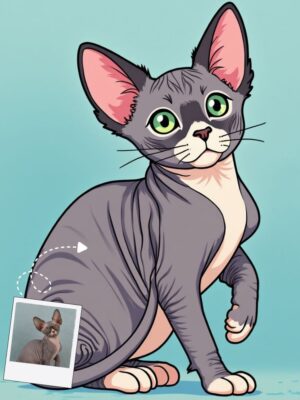 Custom Cat Cartoon Portrait, Personalized Pet Gift