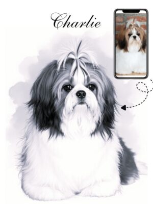 Black and white digital pet memorial sketch, custom printable sympathy gift for pet lovers.