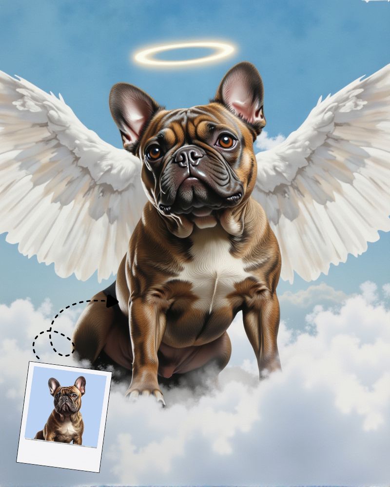 Memorial Angel Wing Tribute Dog Portrait, Pet Loss Gift
