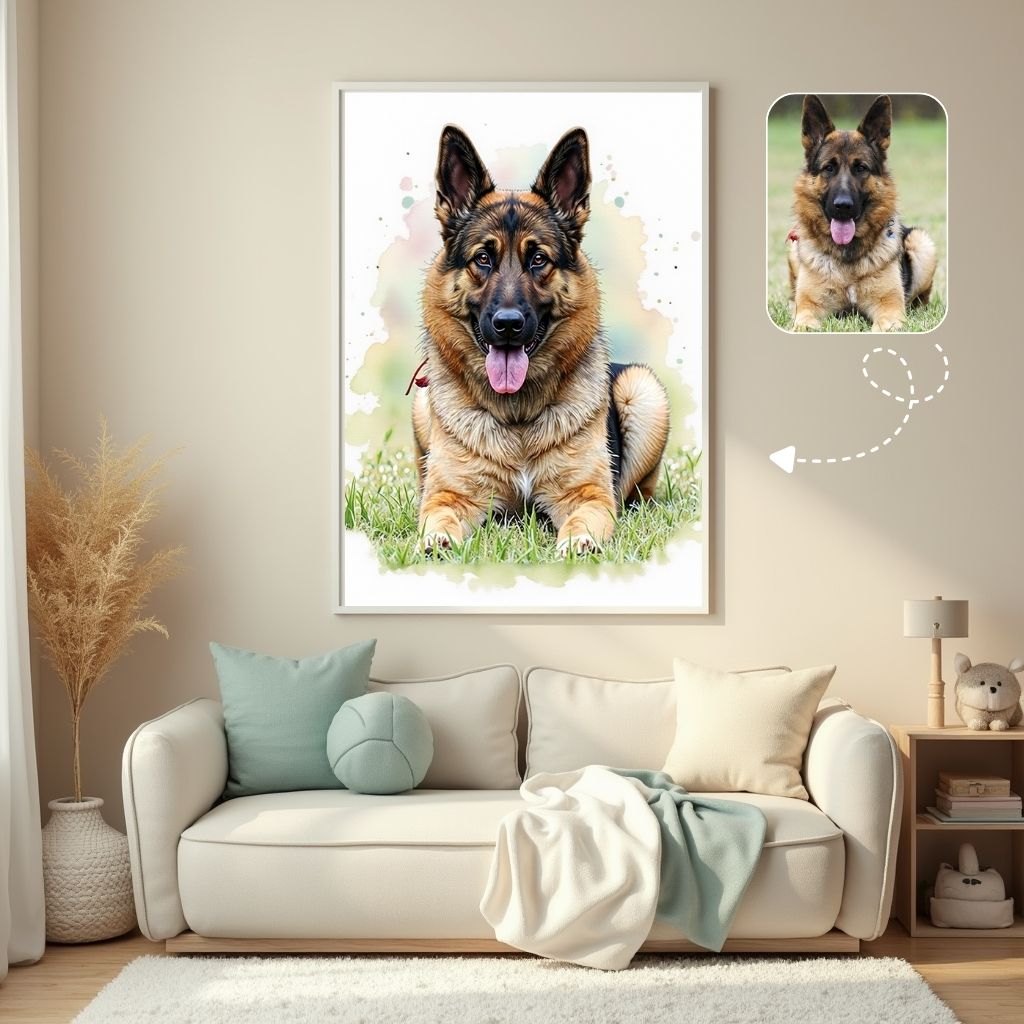 Watercolor Custom Pet Portrait Watercolor German Shepherd painting, watercolor home decor, Dog Portrait